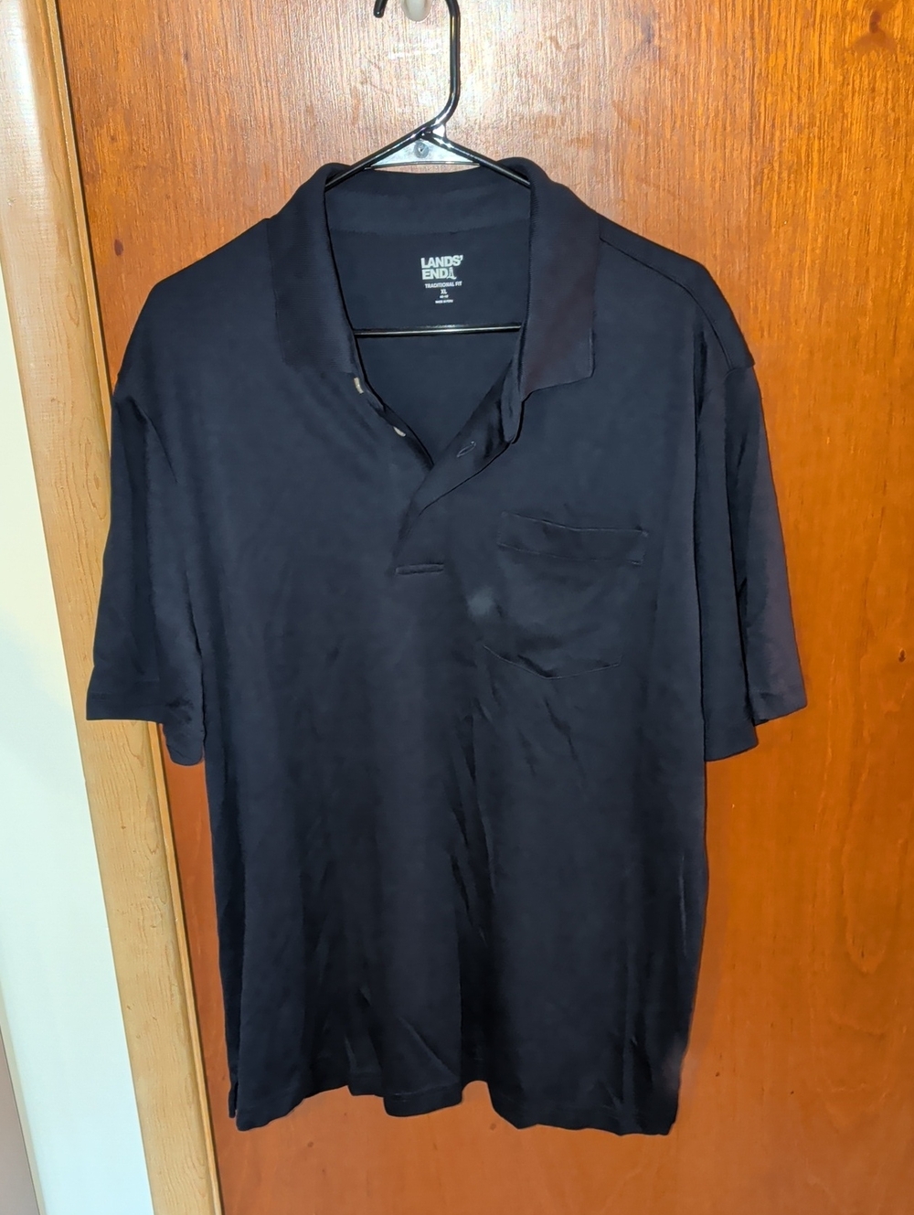 Lands' End Men's Navy Black Polo with Chest Pocket